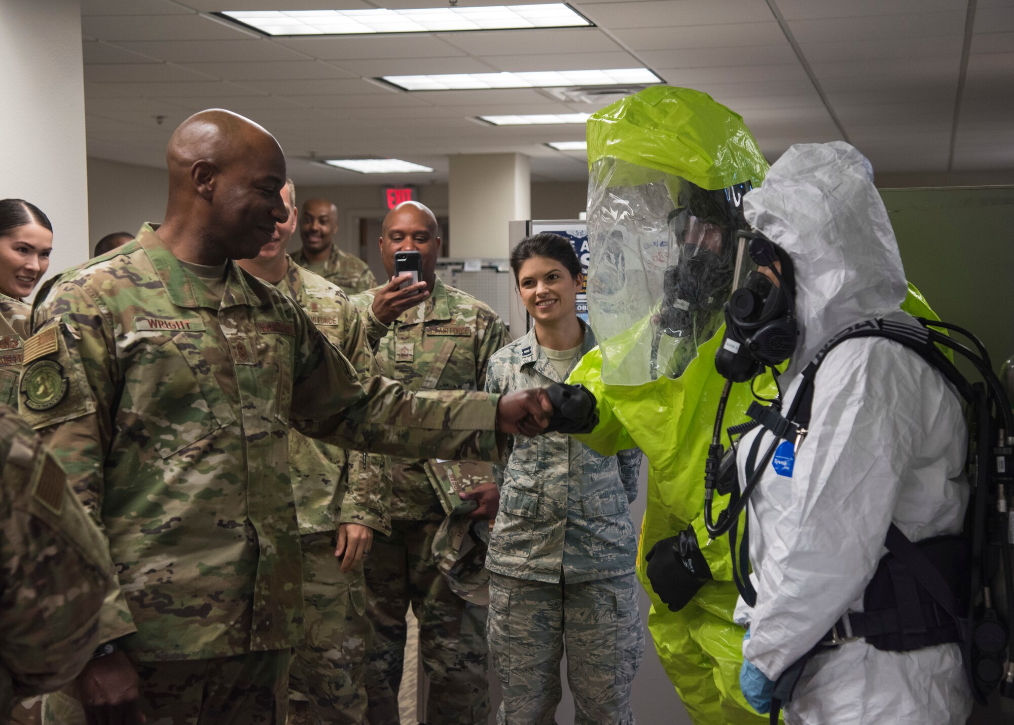 Chief Master Sergeant of the Air Force Kaleth O. Wright visits the 30th Medical Group Sept. 25, 2019 at Vandenberg Air Force Base, Calif. Wright toured different offices within the building, exploring what each section does to enable and support service members, their families and the 30th Space Wing mission. (U.S. Air Force photo by Airman 1st Class Aubree Milks)