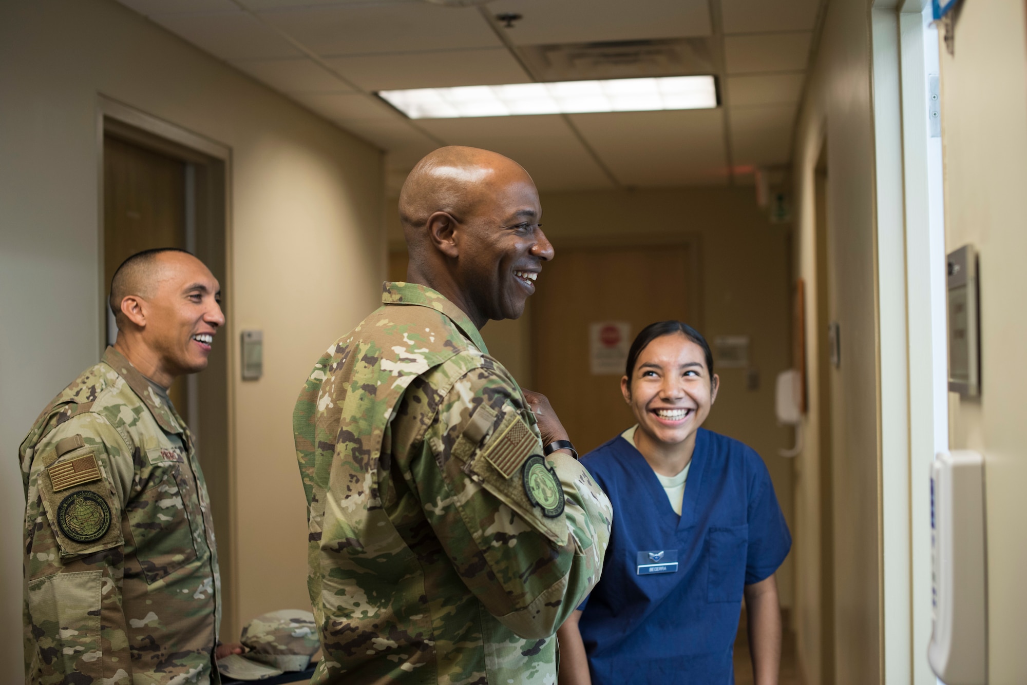 Chief Master Sergeant of the Air Force Kaleth O. Wright visits the 30th Medical Group Sept. 25, 2019 at Vandenberg Air Force Base, Calif. Wright toured different offices within the building, exploring what each section does to enable and support service members, their families and the 30th Space Wing mission. (U.S. Air Force photo by Airman 1st Class Aubree Milks)