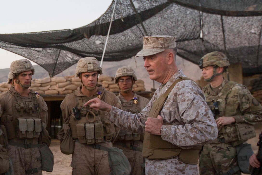 Chairman of the Joint Chiefs of Staff Marine Corps Gen. Joe Dunford speaks to Marines.