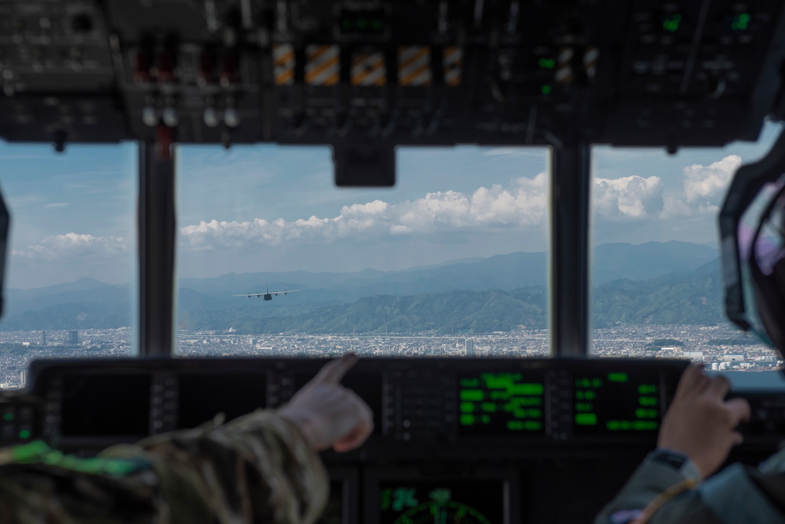 A C-130J Super Hercules assigned to the 36th Airlift Squadron flies over the Chubu region, Japan, Sept. 20, 2019.