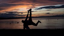 U.S. Air Force Airman 1st Class Kenny Brown, a 35th Security Forces Squadron police service administrator, breakdances by the beach at Misawa Air Base, Japan, Sept. 19, 2019. Brown uses dance as a stress reliever. His favorite genre of dance is hip-hop because it allows him to get out all of his energy. (U.S. Air Force photo by Airman 1st Class China M. Shock)