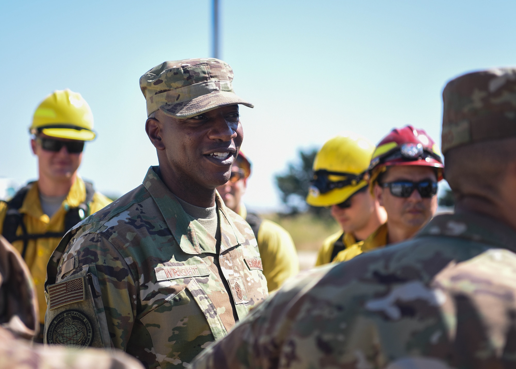 Chief Master Sergeant of the Air Force Kaleth O. Wright visits the 30th Civil Engineer Squadron high voltage pole training yard for a demonstration Sept. 25, 2019, at Vandenberg Air Force Base, Calif. Wright was able to meet with members assigned to the Air Force’s only Hot Shot team and Military Working Horse law enforcement unit, as well as witness them in action. (U.S. Air Force photo by Airmen 1st Class Hanah Abercrombie)