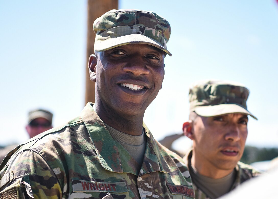 Chief Master Sergeant of the Air Force Kaleth O. Wright visits the 30th Civil Engineer Squadron high voltage pole training yard for a demonstration Sept. 25, 2019, at Vandenberg Air Force Base, Calif. Wright was able to meet with members assigned to the Air Force’s only Hot Shot team and Military Working Horse law enforcement unit, as well as witness them in action. (U.S. Air Force photo by Airmen 1st Class Hanah Abercrombie)