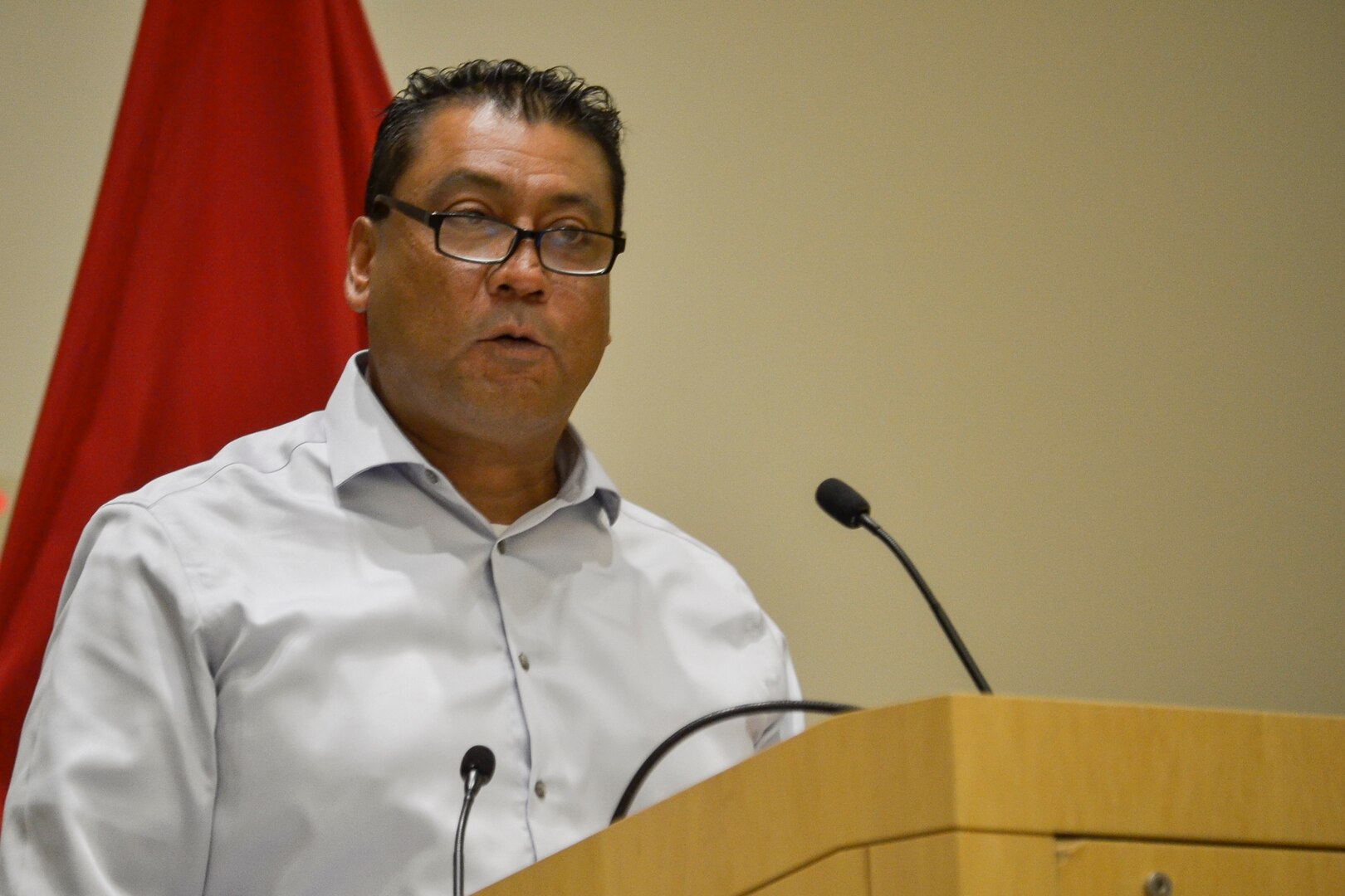 Manny Monterey, Filmmaker, Author and Community Activist speaks about growing up as a Hispanic American and his life’s work of documenting and assisting his community during the Hispanic Heritage Month celebration Sept. 25, 2019 at DLA Troop Support in Philadelphia.