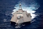 PACIFIC OCEAN (Sept. 13, 2019) Independence-variant littoral combat ship USS Gabrielle Giffords (LCS 10) transits the Pacific Ocean. Giffords is currently underway conducting routine operations in the Pacific Ocean.