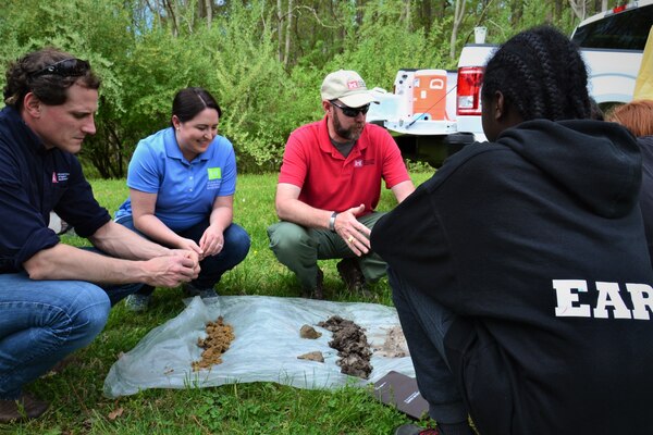 Norfolk District, U.S. Army Corps of Engineers regulators present an educational interactive display for approximately 1,300 school-age children for Earth Day at Fort A.P. Hill, Virginia, April 18, 2019.