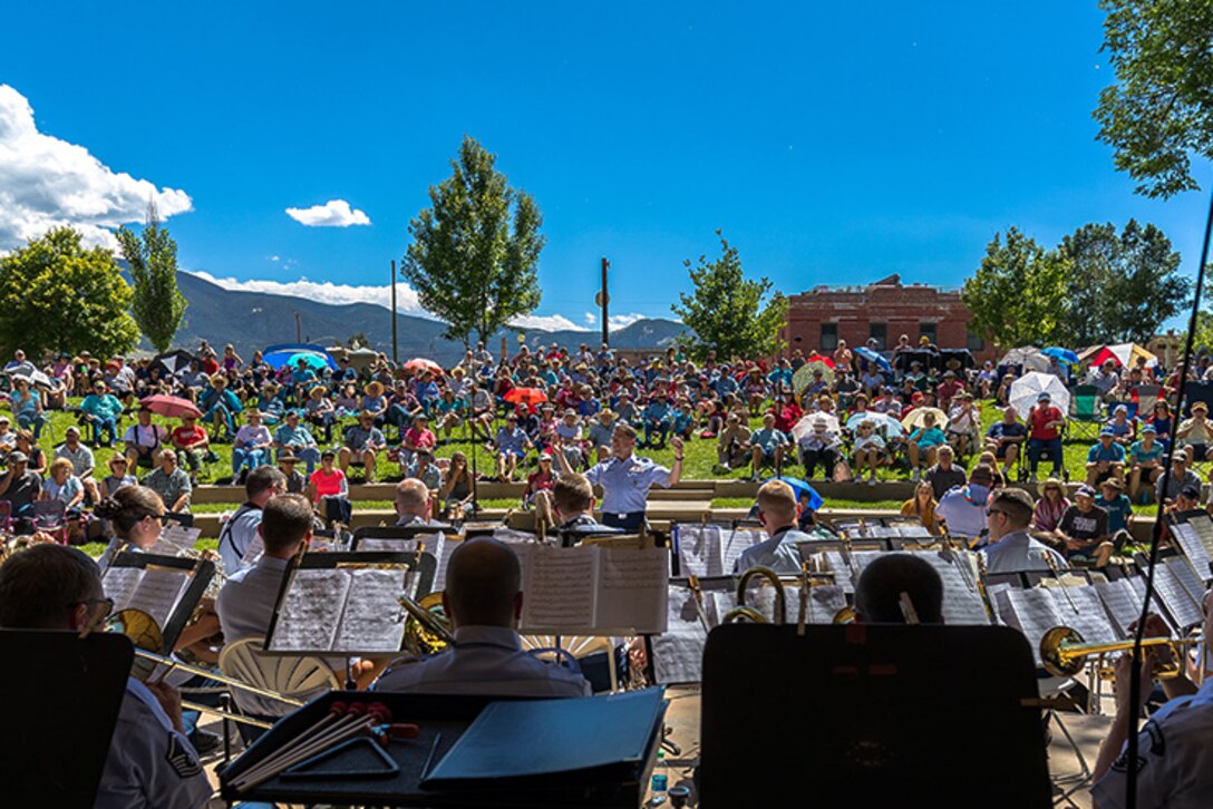 The United States Academy Band performed for enthusiastic audiences across Colorado on its July summer tour in 2018 including this crowd in Salida. (U.S. Air Force Photo/SSgt. Christopher Frierdich)