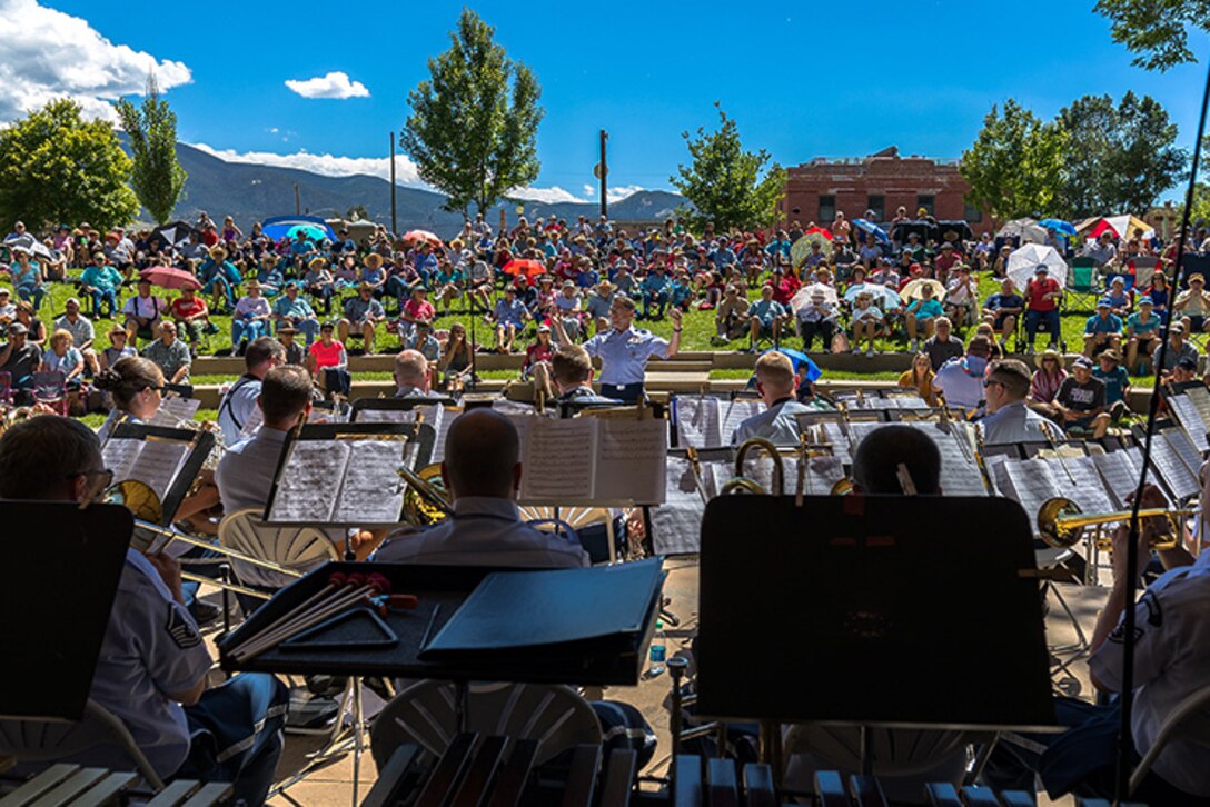 The United States Academy Band performed for enthusiastic audiences across Colorado on its July summer tour in 2018 including this crowd in Salida. (U.S. Air Force Photo/SSgt. Christopher Frierdich)