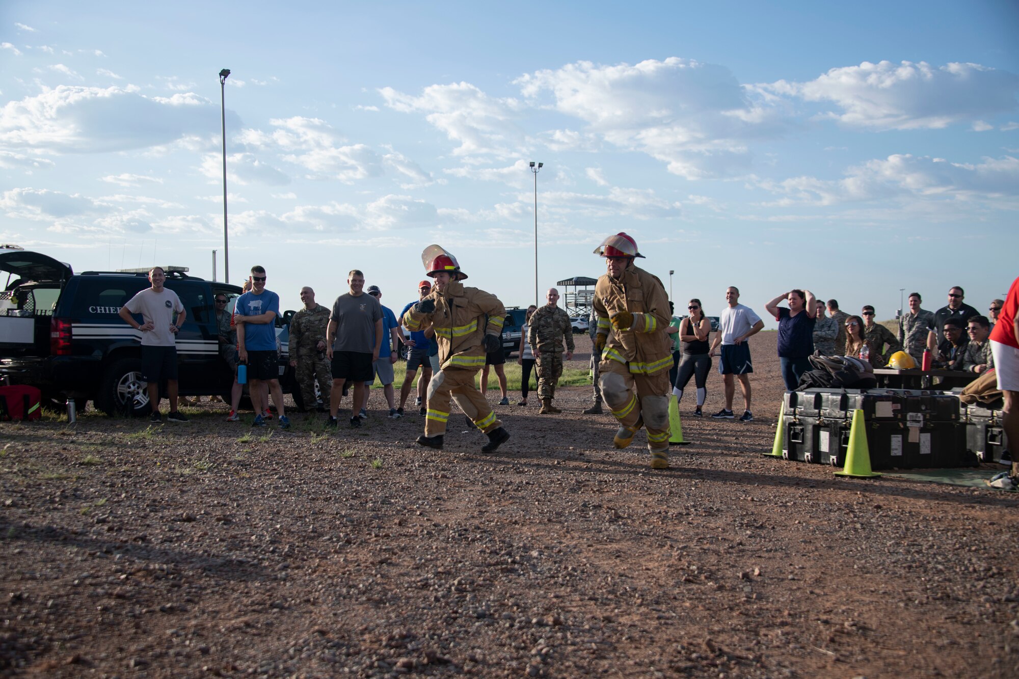 The team for the 97th Force Support Squadron sprint at the start of the Squadron Commander and First Sergeant Challenge,