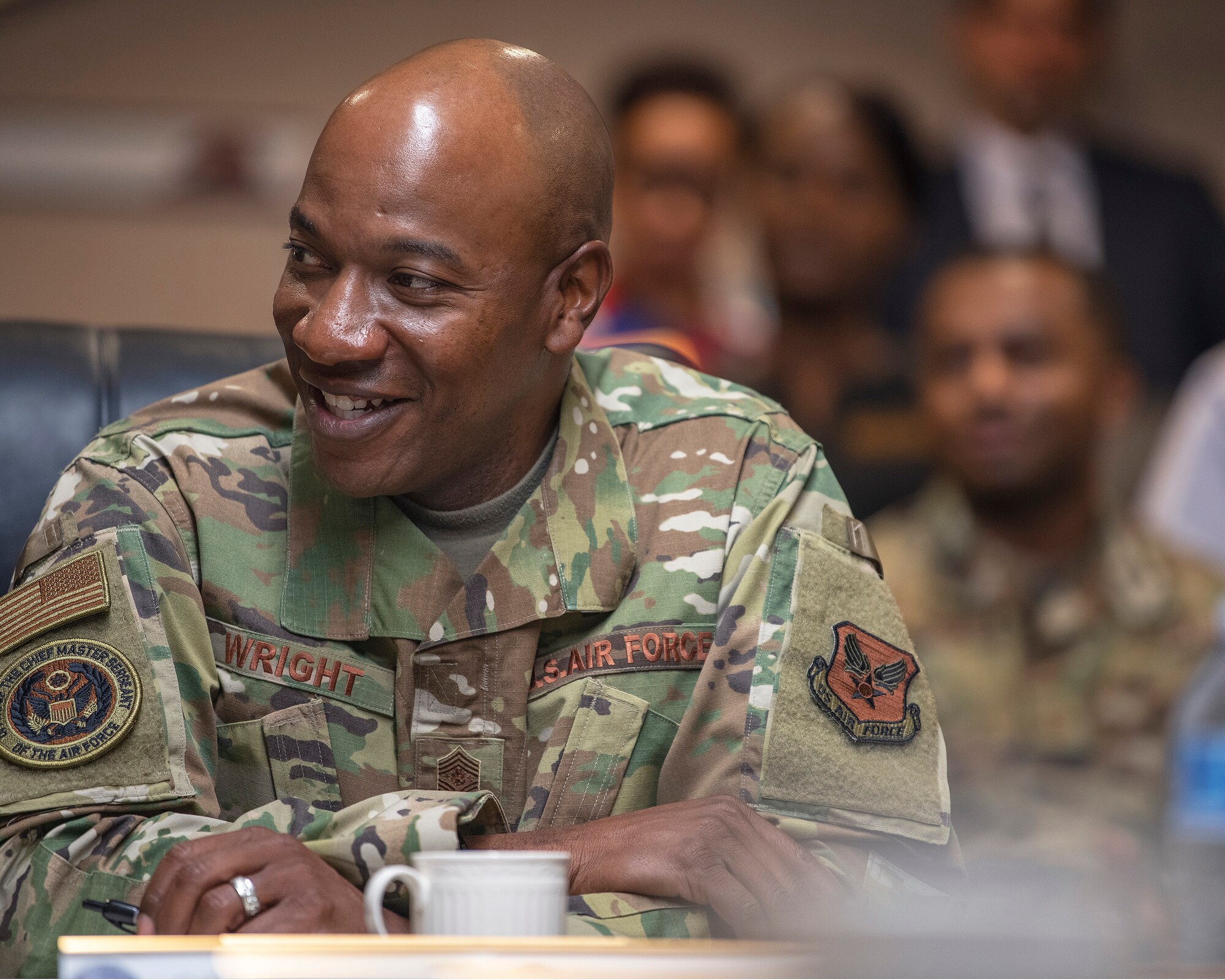 Chief Master Sgt. of the Air Force Kaleth O. Wright attends a mission brief