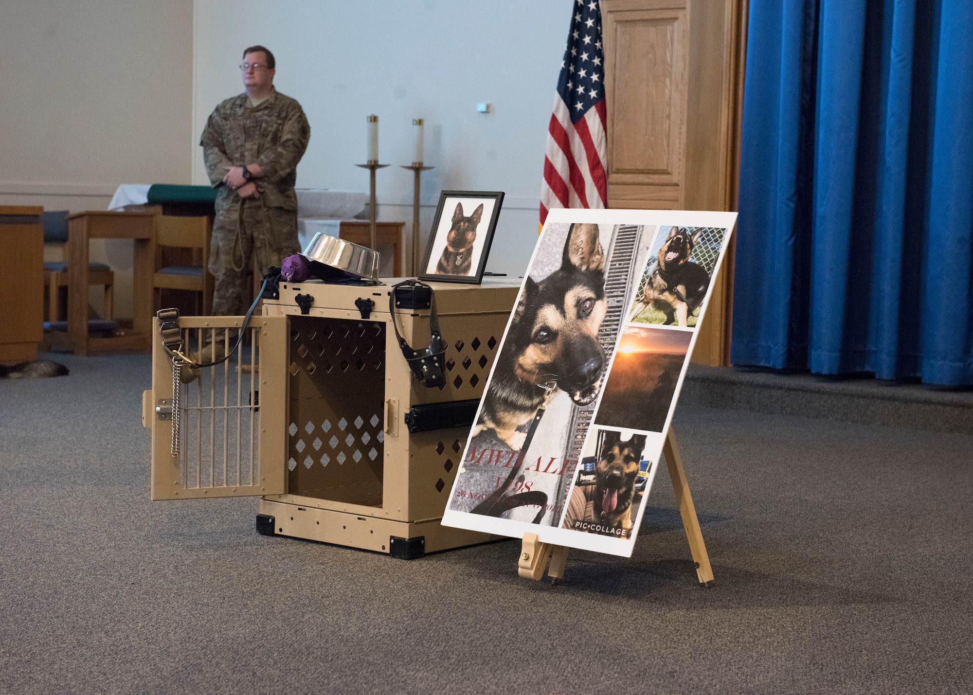 The 366th Security Forces Squadron military working dog handlers held a ceremony to comemorate MWD Alf V198 September 26, 2019, at Mountain Home Air Force Base, Idaho. Alf served for six years in the United States Air Force and during that time achieved great accomplishments in support of the United States of America. (U.S Air Force photo by Senior Airman Tyrell Hall)