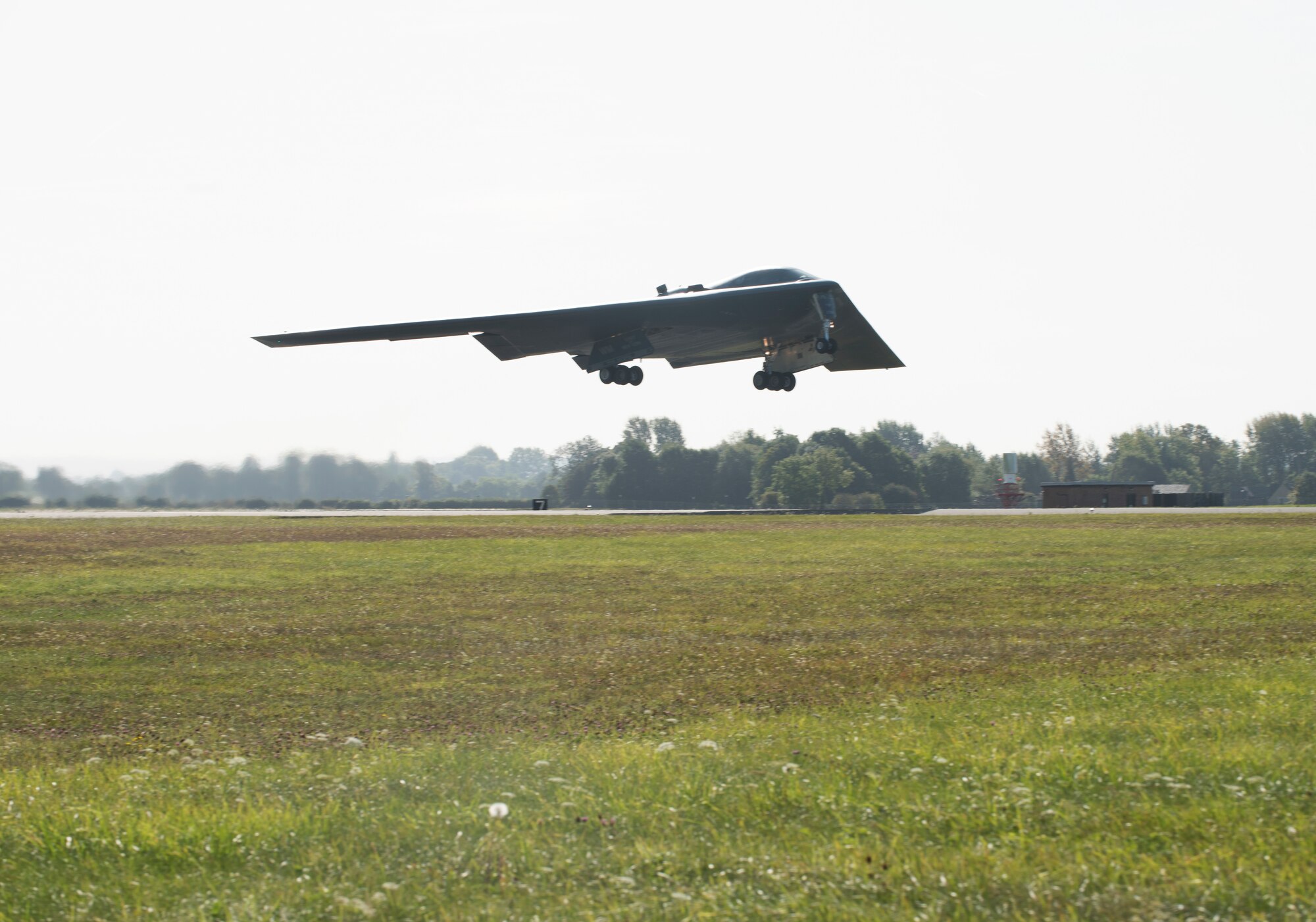 A B-2 Spirit takes off on Sept. 19, 2019, at Royal Air Force Fairford, England. Three B-2's deployed to RAF Fairford as part of Bomber Task Force Europe, which challenged the stealth aircraft, as well as Airmen and support equipment from Whiteman Air Force Base, Missouri, to conduct integration and flying operations at forward locations across Europe. (U.S. Air Force photo by Staff Sgt. Kayla White)