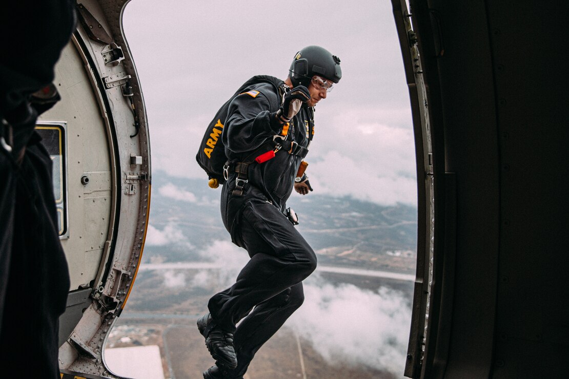 The Golden Knights conduct a demonstration at the 2019 Marine Corps Air Station Miramar Air Show on MCAS Miramar, Calif., Sept 28. This year's air show honors first responders by featuring several performances and displays that highlight first responders and their accomplishments.