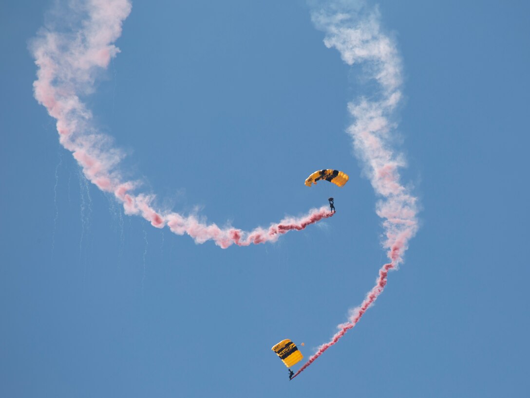 The Golden Knights conduct a demonstration at the 2019 Marine Corps Air Station Miramar Air Show on MCAS Miramar, Calif., Sept 28. This year's air show honors first responders by featuring several performances and displays that highlight first responders and their accomplishments.