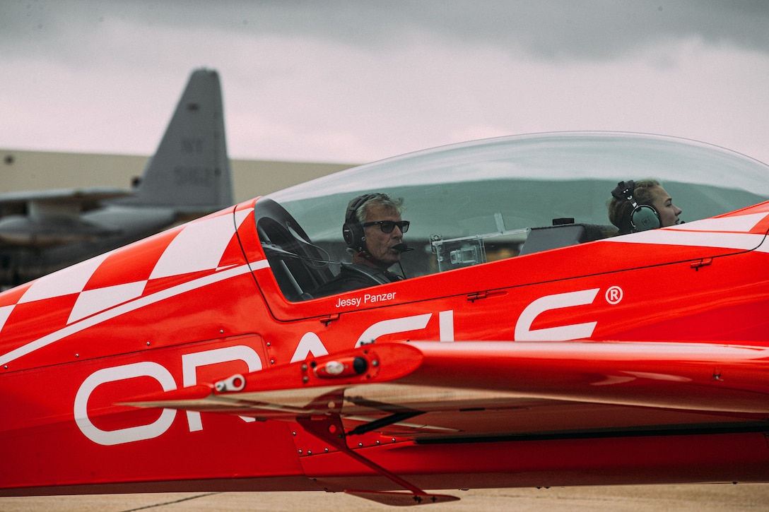 Members of Team Oracle take off to the sky at Marine Corps Air Station Miramar, Calif., Sept. 26. The team was doing a routine practice run before the 2019 airshow on Sept. 27 through Sept. 29.