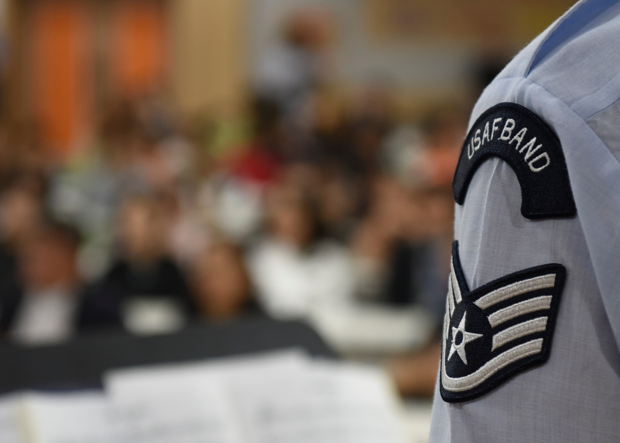 A U.S. Air Force Band of the Pacific member plays for the Gunsan Korean National Police in Gunsan City, Republic of Korea, Sept. 24, 2019. The band is stationed in Yokota Air Base, Japan and plays around 200 shows per year. (U.S. Air Force photo by Staff Sgt. Anthony Hetlage)
