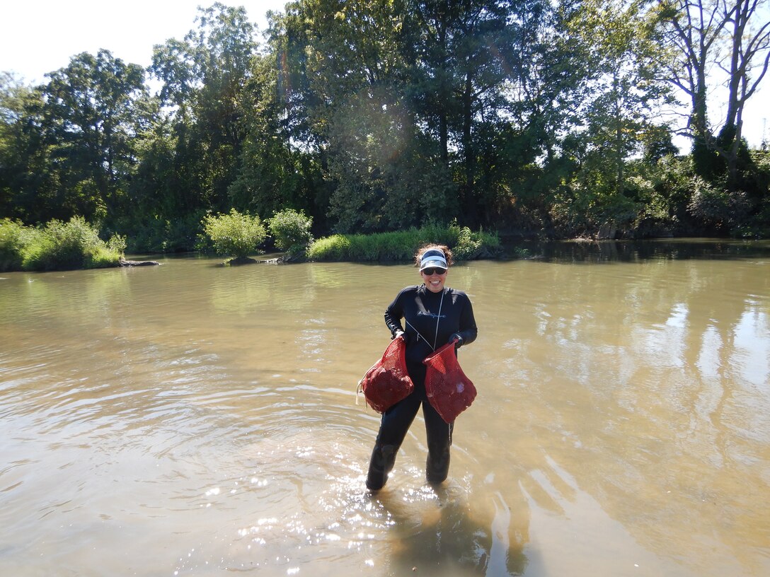 Memphis District Biologist Andrea Carpenter Crowther collecting samples.