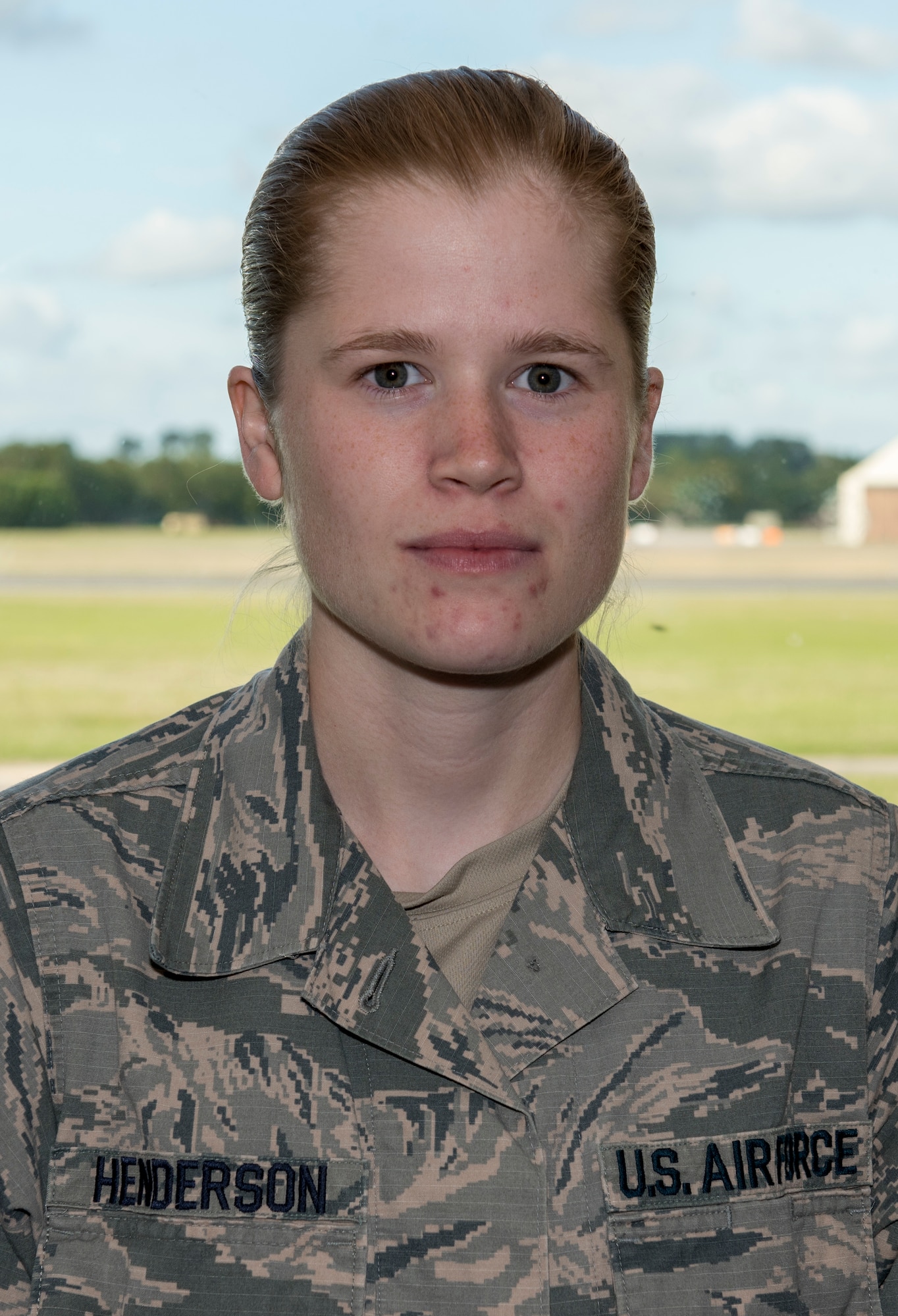 U.S. Air Force Staff Sgt. Samatha Henderson, 509th Contracting Squadron contracting officer, deployed from Whiteman Air Force Base, Missouri, poses for a photo at RAF Fairford, England, September 5, 2019. Henderson supported the mission at RAF Fairford through making purchases in support of the Bomber Task Force Europe mission. (U.S. Air Force photo by Airman 1st Class Jennifer Zima)