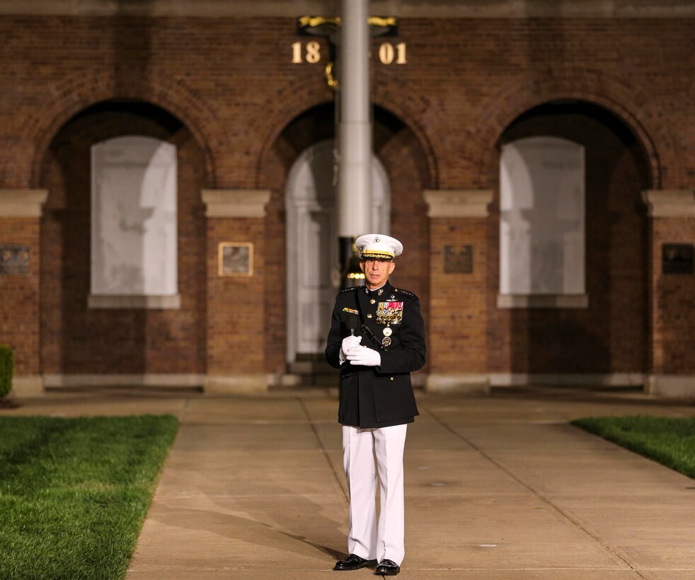 General Thomas D. Waldhauser, commander, U.S. Africa command, addresses his guests during his retirement ceremony at Marine Barracks Washington, D.C., Sept 27, 2019. General Waldhauser served as an infantry officer at all levels in the Corps, including command of the 15th Marine Expeditionary Unit (Special Operations Capable) during combat operations in Afghanistan and Iraq. His General Officer commands included the Marine Corps Warfighting Laboratory, 1st Marine Division, I Marine Expeditionary Force, and Commander, Marine Corps Forces Central Command. He retired after more than 43 years of dedicated and faithful service to our Corps. (U.S. Marine Corps photo by Cpl. James Bourgeois)