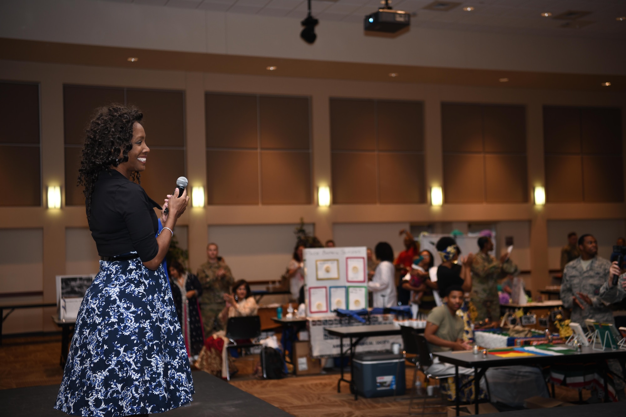 Dr. Carrie Baker, Air Force Space Command chief diversity and inclusion officer, offers closing remarks, Sept. 26, 2019, on Buckley Air Force Base, Colo. Diversity Day provided an opportunity to explore and celebrate the accomplishments and cultures of a diverse military force. (U.S. Air Force photo by Senior Airman Michael D. Mathews)