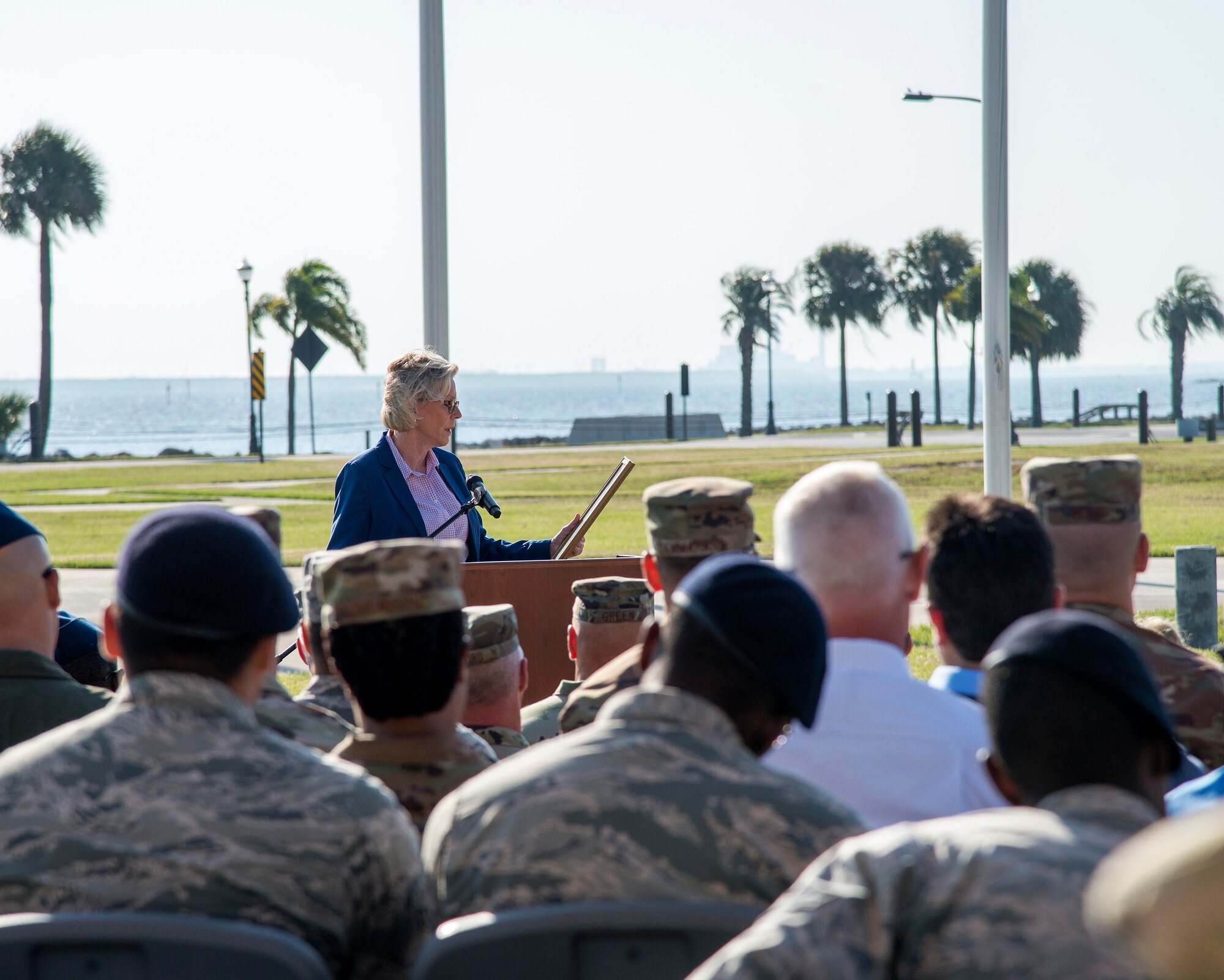 City of Tampa Mayor, Jane Castor, gives a proclamation of recognizing Sept. 30th as “6th Air Refueling Wing Day” at the 6th ARW redesignation ceremony at MacDill Air Force Base, Fla., Sept. 30, 2019.