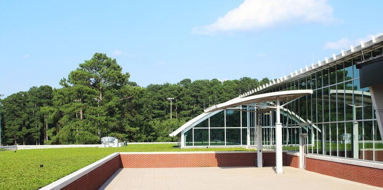 The one and a half story Thomas Koritz Clinic includes an open area for Commander’s Calls and a 40,000 square foot green vegetative roof which helps to reduce energy. Courtesy photo.