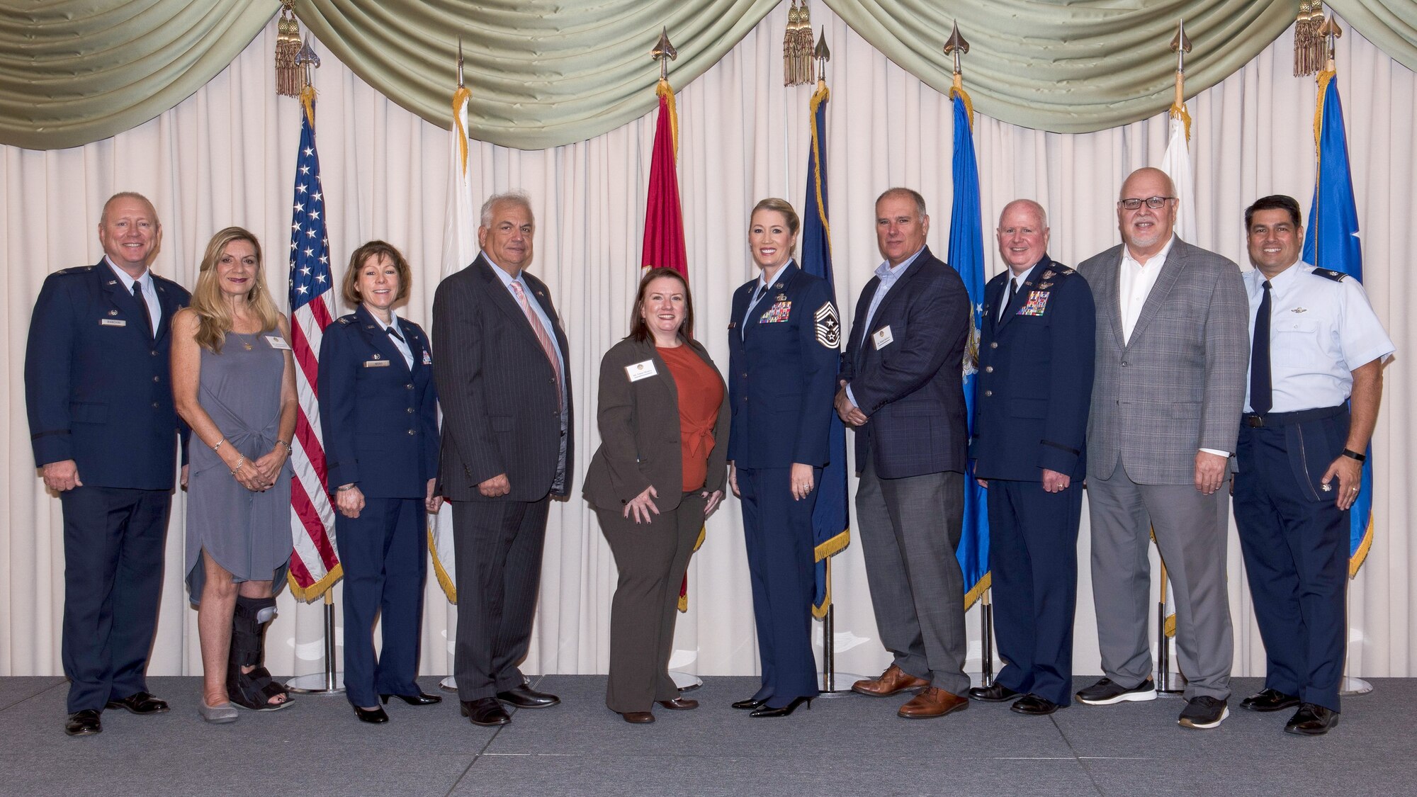 The 514th Air Mobility Wing welcomed our newest Honorary Commanders at a ceremony held at here, September 24, 2019.

The Honorary Commander program takes local community partners and pairs them with commanders across the installation for a one year term.

During this time this partnership helps foster a growing relationship with the Joint Base and the surrounding communities.

Please join us in welcoming the new 514th Air Mobility Wing Honorary Commanders!

Dr. Lynn McGrath (unable to attend) paired with Col. Thomas Pemberton

Mr. Robert Benkert paired with Col. Adrian Byers

Ms. Eileen Murphy paired with Chief Master Sgt. Dana Capaldi

Dr. Raymond Mascolo paired with Col. Cynthia Wong

Mrs. Monika Flaherty paired with Col. Matthew Bianchini

Mr. John Hill paired with Lt. Col. Mark Santilli