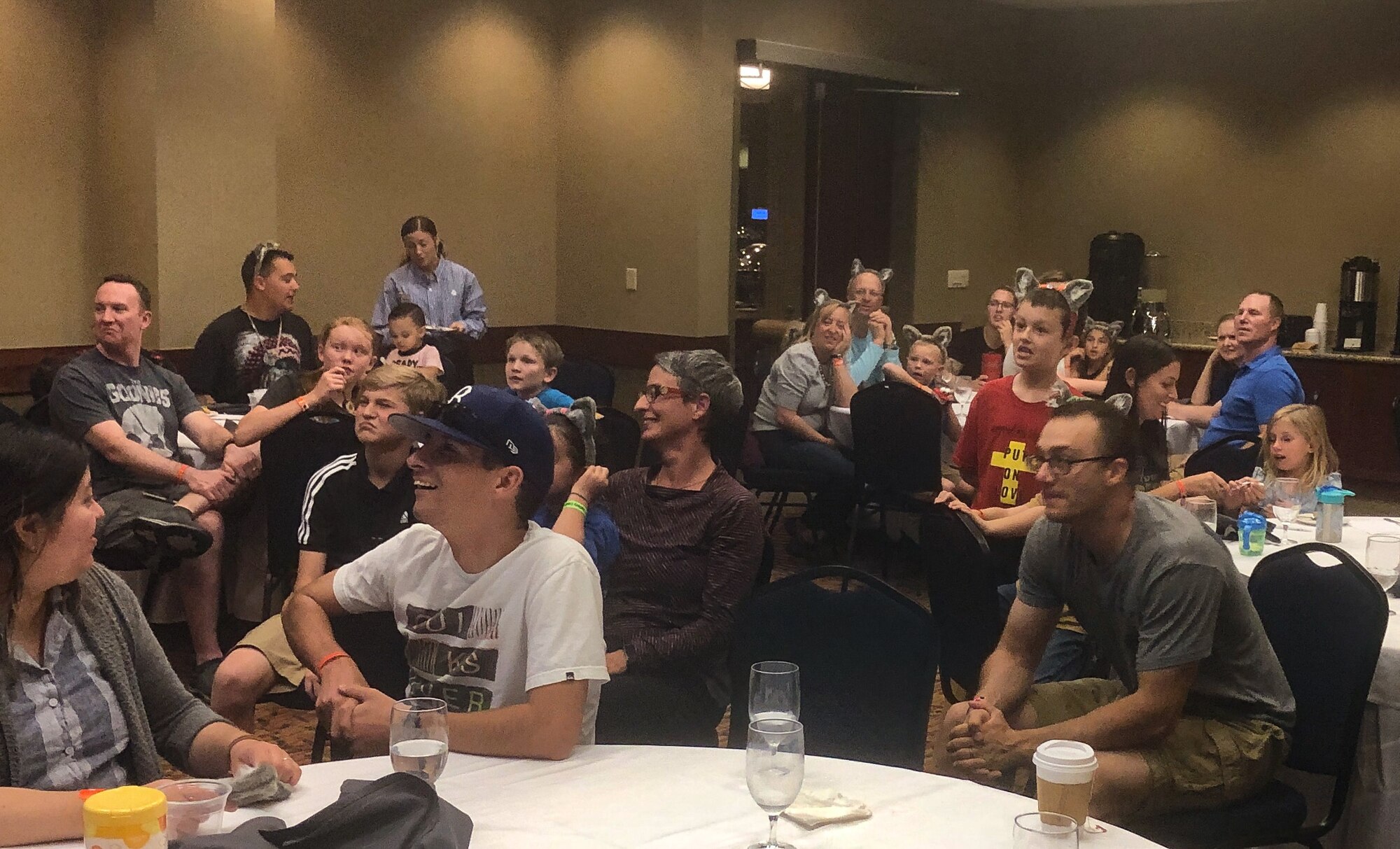 Schriever families listen to the 50th Space Wing chaplain’s office presentation during a Schriever chaplain’s office hosted retreat in Colorado Springs, Colorado, Sept. 27-28, 2019. During the event, 20 families joined chaplain-led ice breakers that helped them connect and build new friendships. (U.S. Air Force courtesy photo)