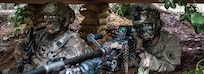 U.S. Army Spc. Elijah Martinez (left) and Pvt. Quentin Wilson assigned to Bravo Company, 2nd Battalion, 503rd Infantry Regiment, 173rd Airborne Brigade keep a look out for opposing forces from a foxhole during Exercise Saber Junction 2019 in Hohenfels Training Area, Germany, Sept. 24, 2019. (U.S. Army photo by Sgt. Henry Villarama)