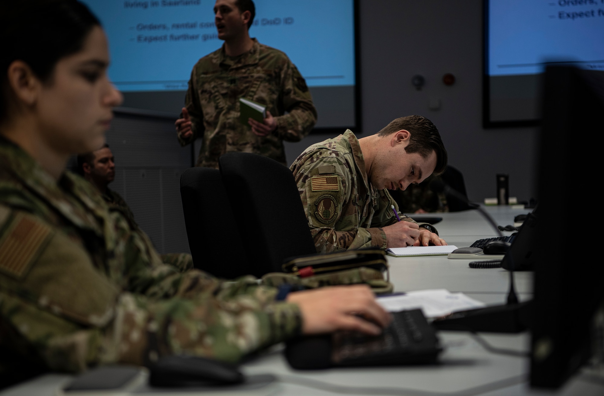 Subject matter experts from across Ramstein Air Base attend an Operational Planning Team meeting March 24, 2020.