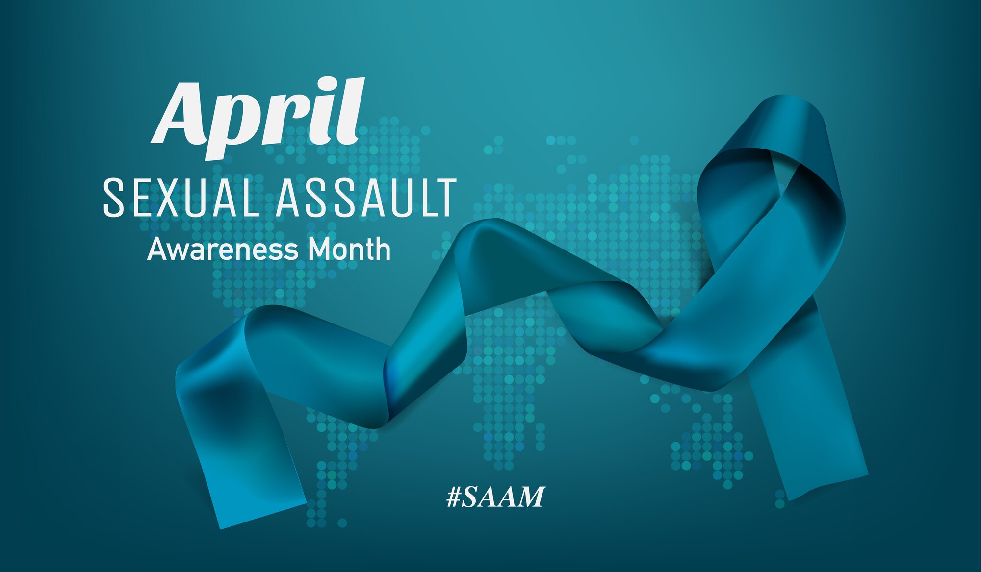 Graphic shows teal sexual assault ribbon and says, "April Sexual Assault Awareness Month, #SAAM."