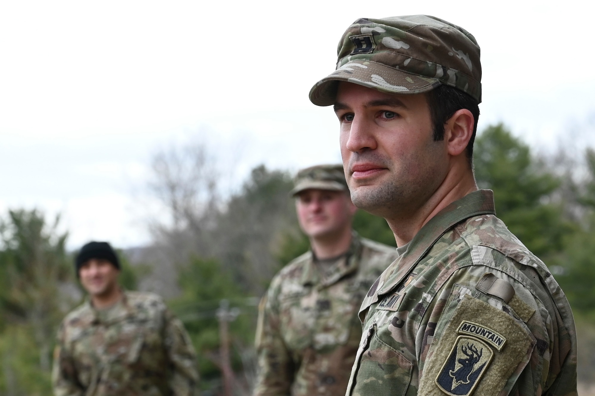 U.S. Army Capt. Nathan Ferrance, Bravo Company Commander, assigned to the 1st Battalion, 102nd Infantry Regiment delivers a mission briefing to soldiers at the Middletown Armed Forces Reserve Center, March 31, 2020, Middletown, Connecticut. The soldiers were placed on State Active Duty orders in reponse to the COVID-19 pandemic. (U.S. Air National Guard photo by Tech. Sgt. Tamara R. Dabney)