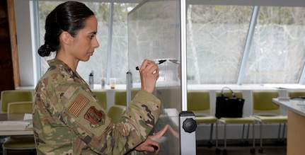 Maj. Michelle Mastrobattista, 157th Medical Group, plans medical actions in support of the Coronavirus pandemic.