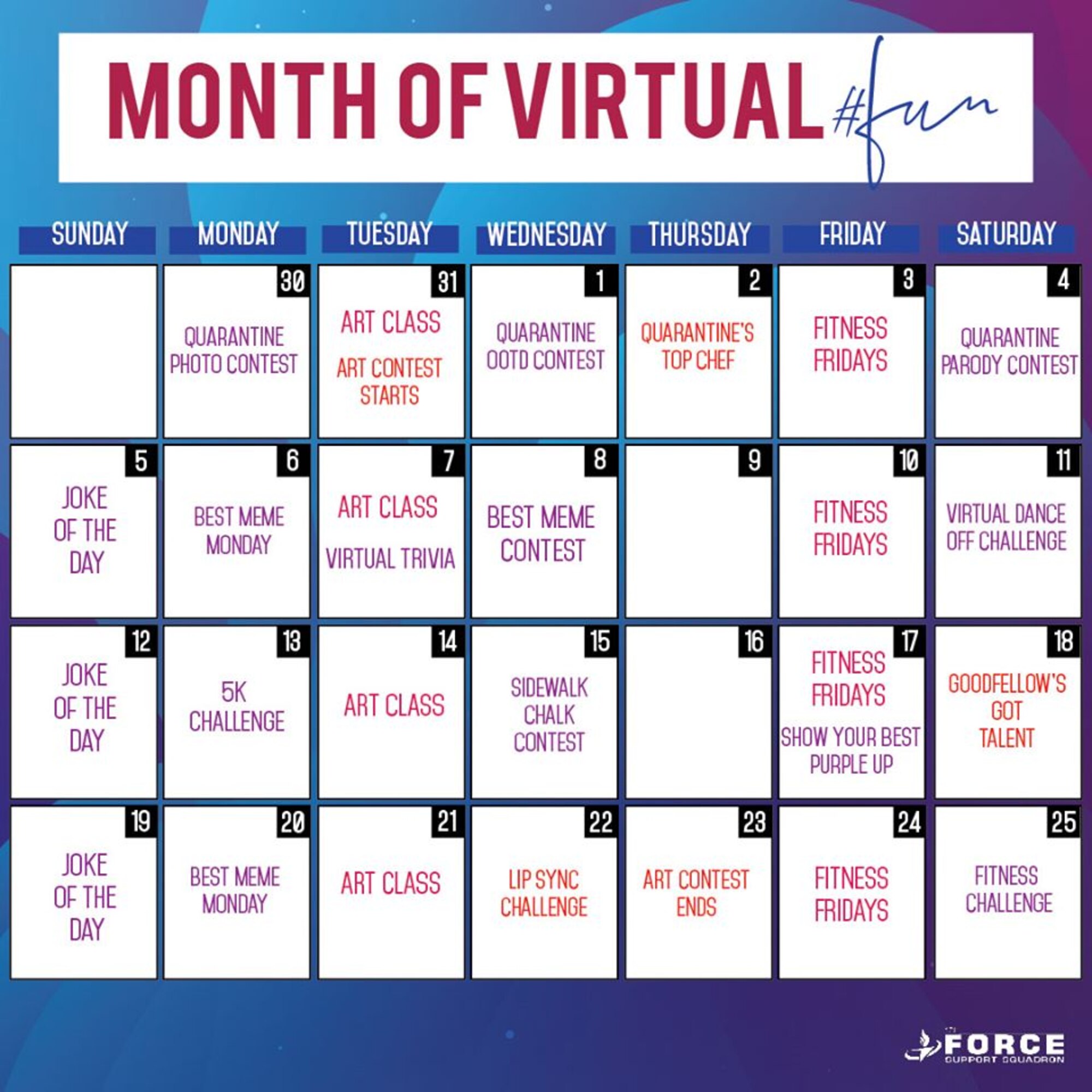Courtesy graphic of the upcoming Month of Virtual #fun event.