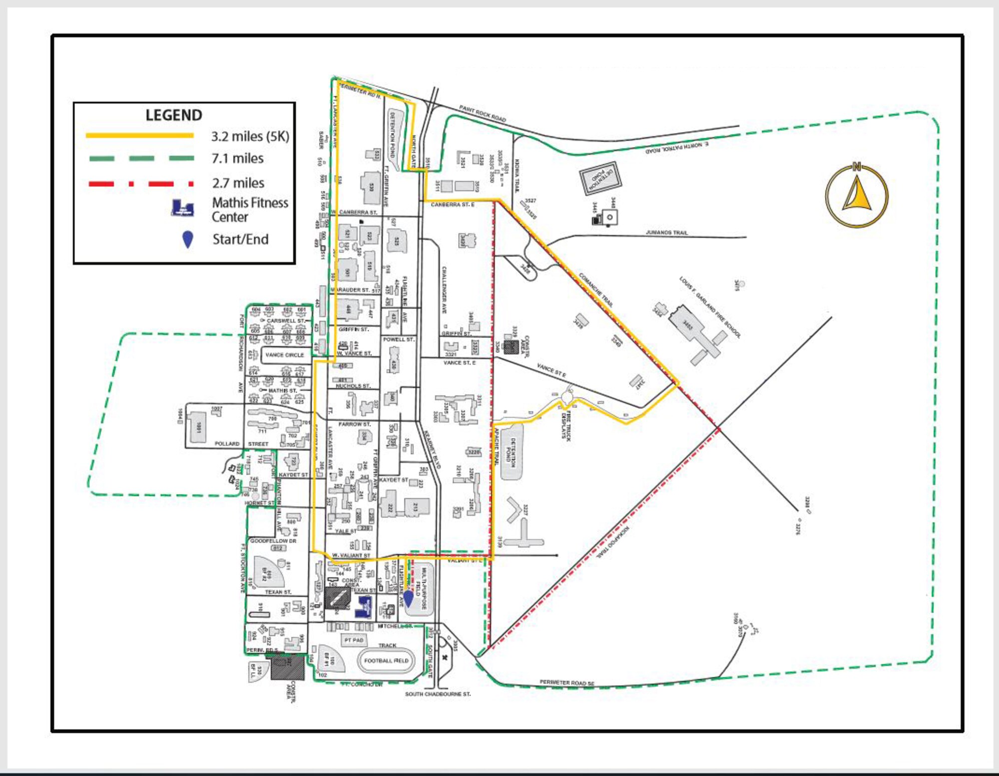 Courtesy graphic of routes Goodfellow members can run while on base.