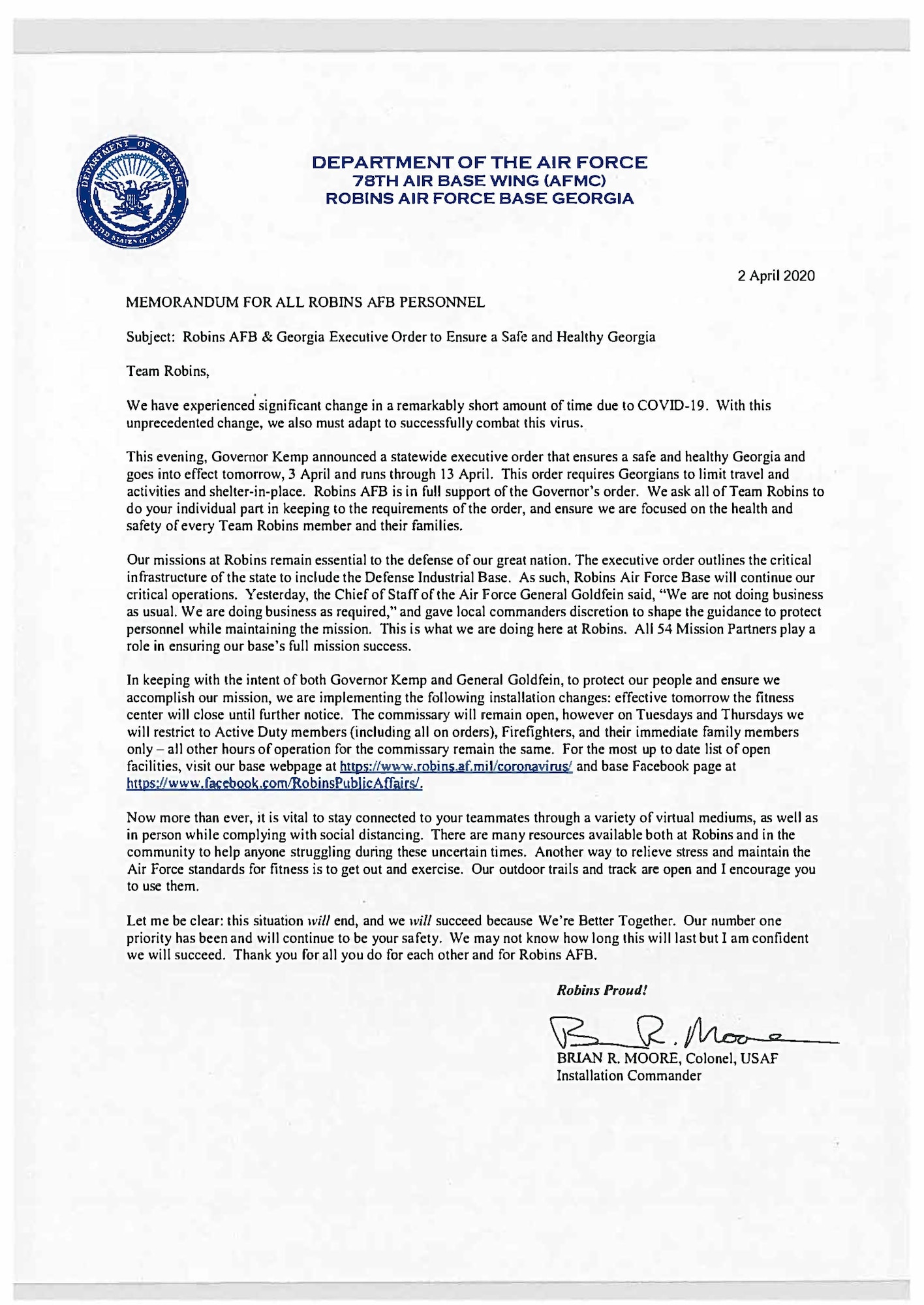 Graphic shows the memo for record by Col. Brian Moore.