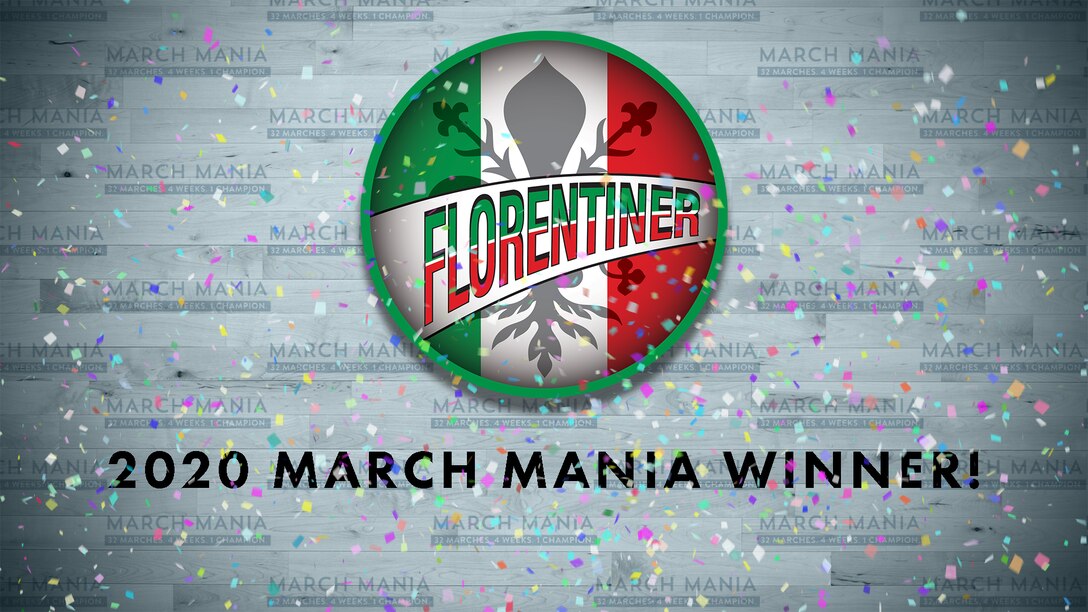 From a list of 32 marches, the competition came down to a pair of marches by Julius Fucik, the "Czech March King." In a close fight to the finish, Florentiner was crowned the 2020 Sousa's March Mania Champion, beating Entry of the Gladiators 4,911 to 4,454!