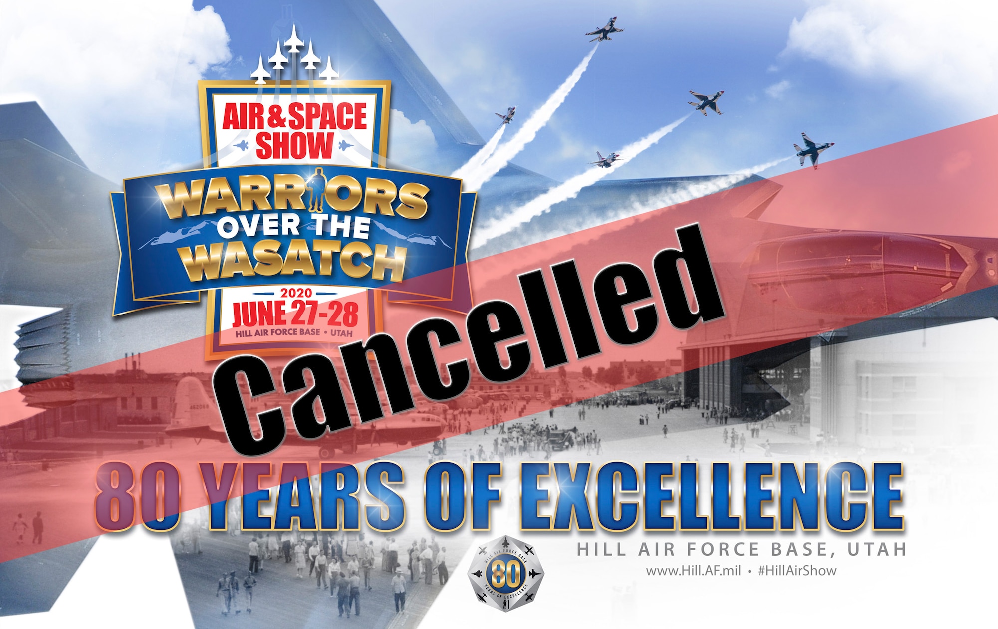 A graphic depicting that the 2020 air show at Hill AFB, Utah, is cancelled.