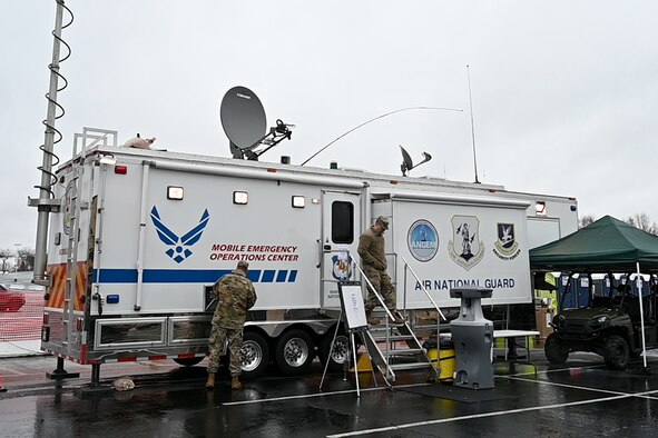 The Mobile Emergency Operations Center serves as a central command, communications and control center designed to support and facilitate emergency management as well ensure flow of communication during an emergency. The MEOC is usually deployed during a natural disaster or a state of emergency. (U.S. Air National Guard photo by Staff Sgt. Enjoli Saunders)
