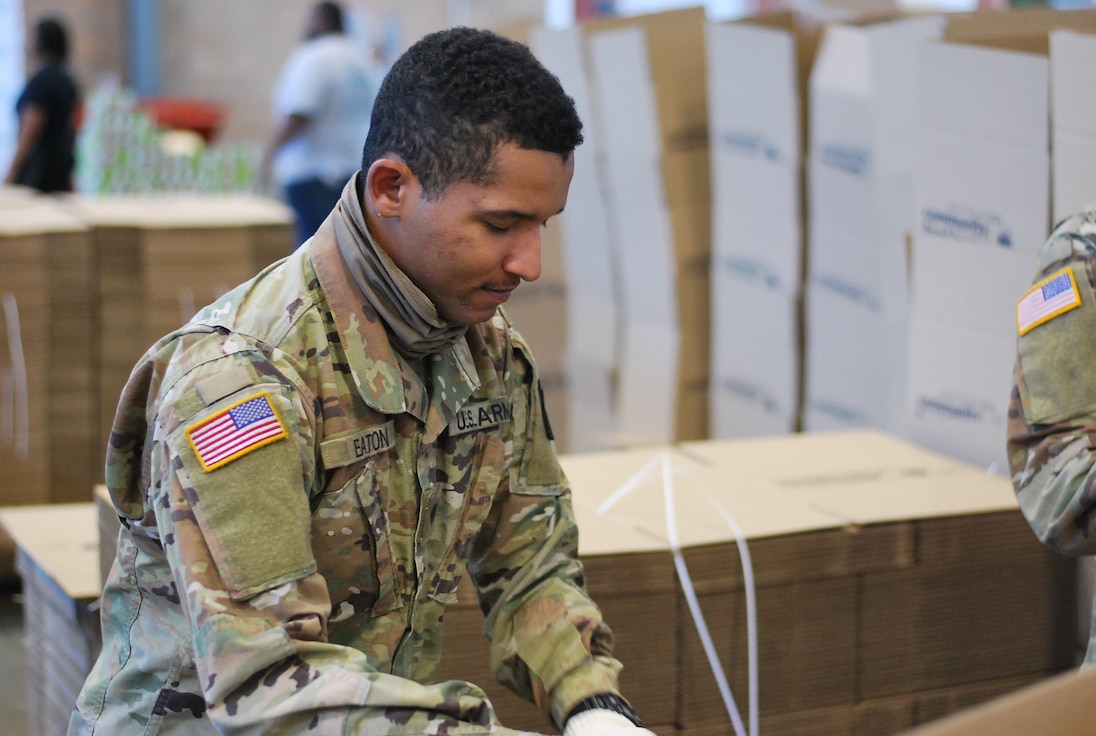 As part of the Pa. National Guard COVID-19 response, members of Pennsylvania Task Force West assisted the Greater Pittsburgh Food Bank in April 2020.