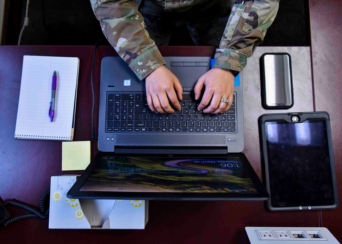 Telework capabilities are expanding offering relief for Wright-Patt personnel who are currently working from home due to COVID-19. Commercial Virtual Remote environment allows users to access versions of Microsoft Teams, SharePoint online, OneDrive and Skype without Virtual Private Network connection. In addition, the number of VPN connections are increasing to total over 200K with the potential to reach 380K.  (U.S. Air Force photo/Airman 1st Class Kiaundra Miller)