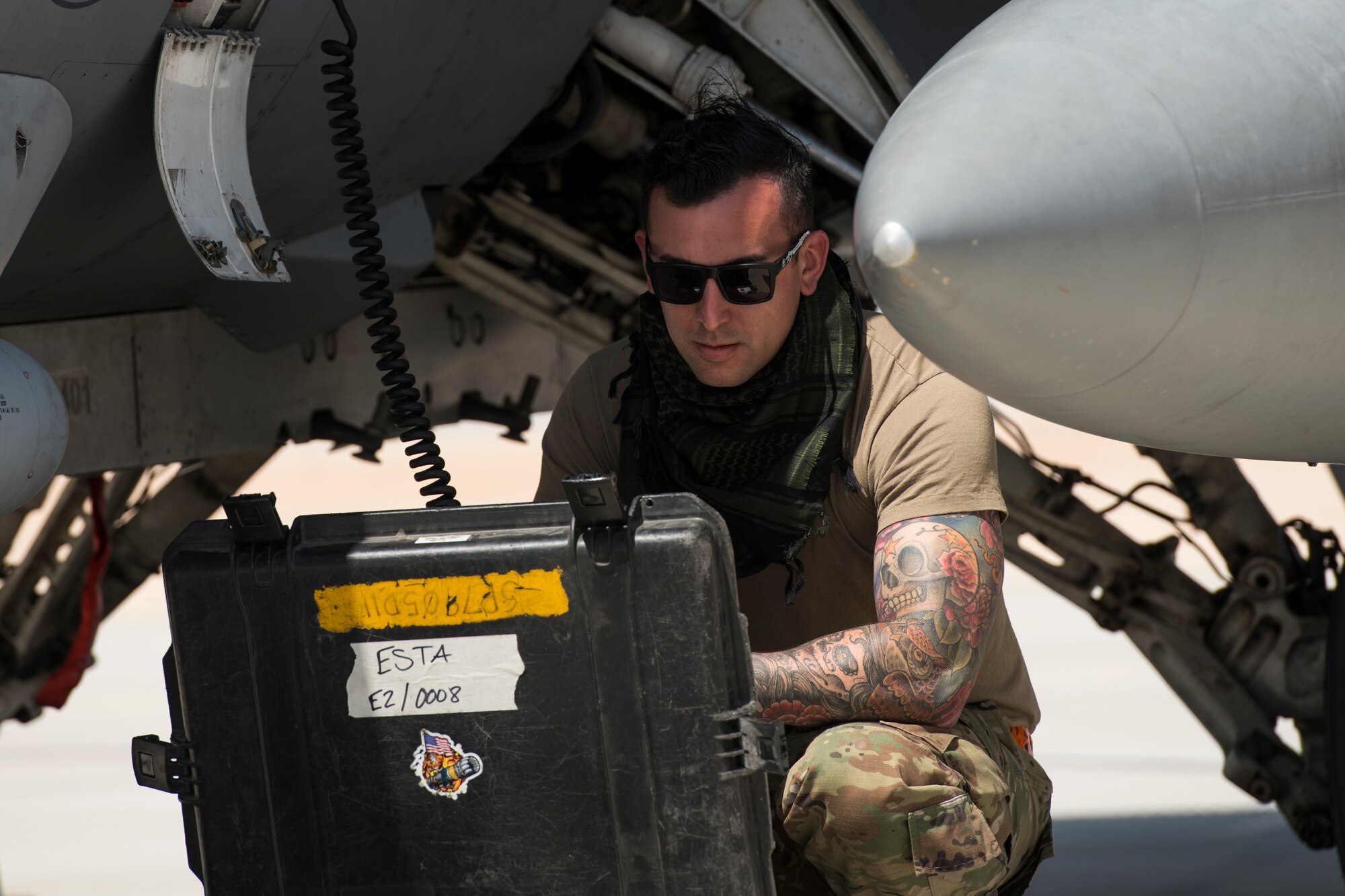U.S. Air Force Airmen with the 380th Expeditionary Aircraft Maintenance Squadron receive six U.S. Air Force F-16 “Viper” Fighting Falcons assigned to the 79th Expeditionary Fighter Squadron at an undisclosed location in the U.S. Central Command area of responsibility, Feb. 14, 2020.