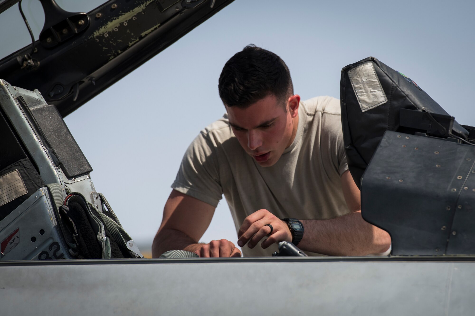 U.S. Air Force Airmen with the 380th Expeditionary Aircraft Maintenance Squadron receive six U.S. Air Force F-16 “Viper” Fighting Falcons assigned to the 79th Expeditionary Fighter Squadron at an undisclosed location in the U.S. Central Command area of responsibility, Feb. 14, 2020.