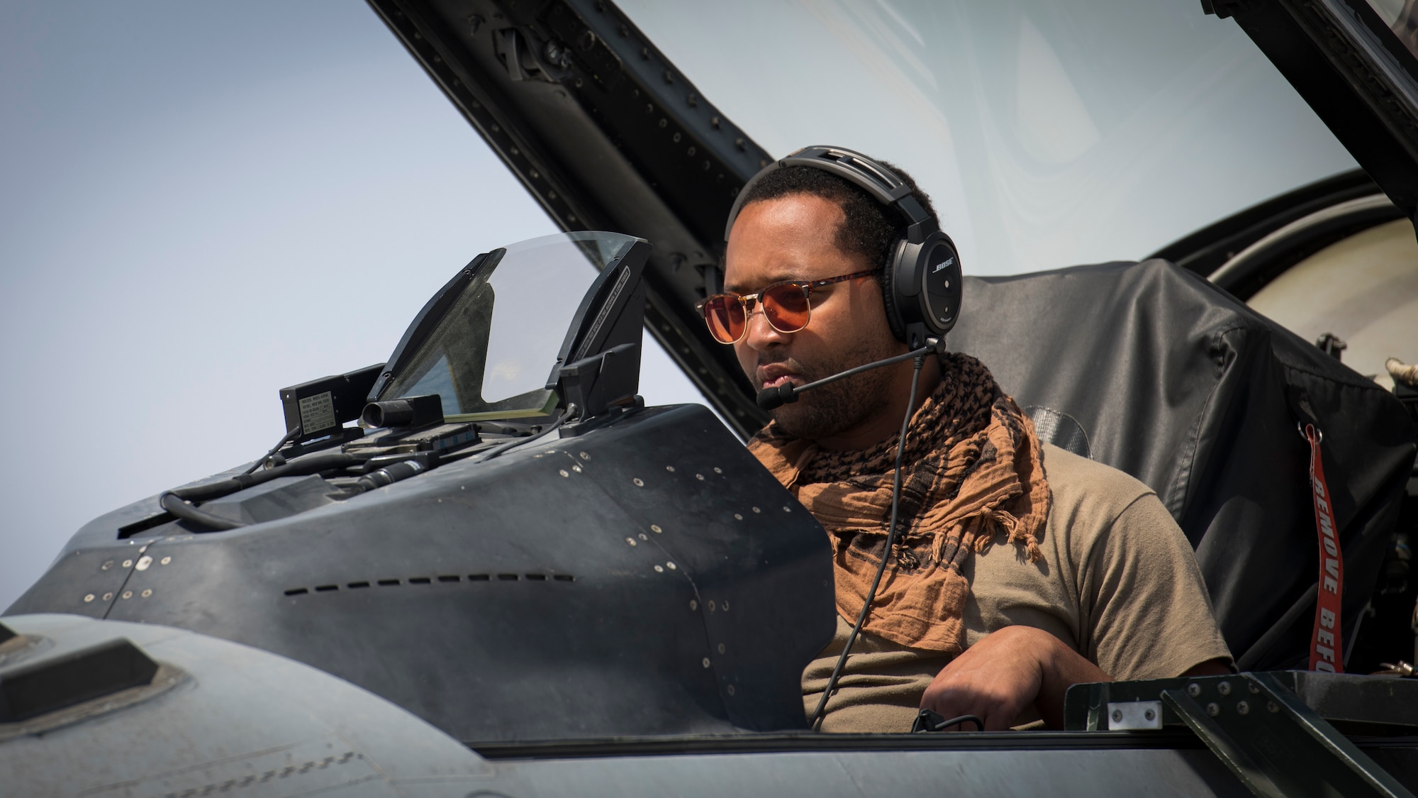 U.S. Air Force Airmen with the 380th Expeditionary Aircraft Maintenance Squadron receive six U.S. Air Force F-16 “Viper” Fighting Falcons assigned to the 79th Expeditionary Fighter Squadron at an undisclosed location in the U.S. Central Command area of responsibility, Feb. 14, 2020.