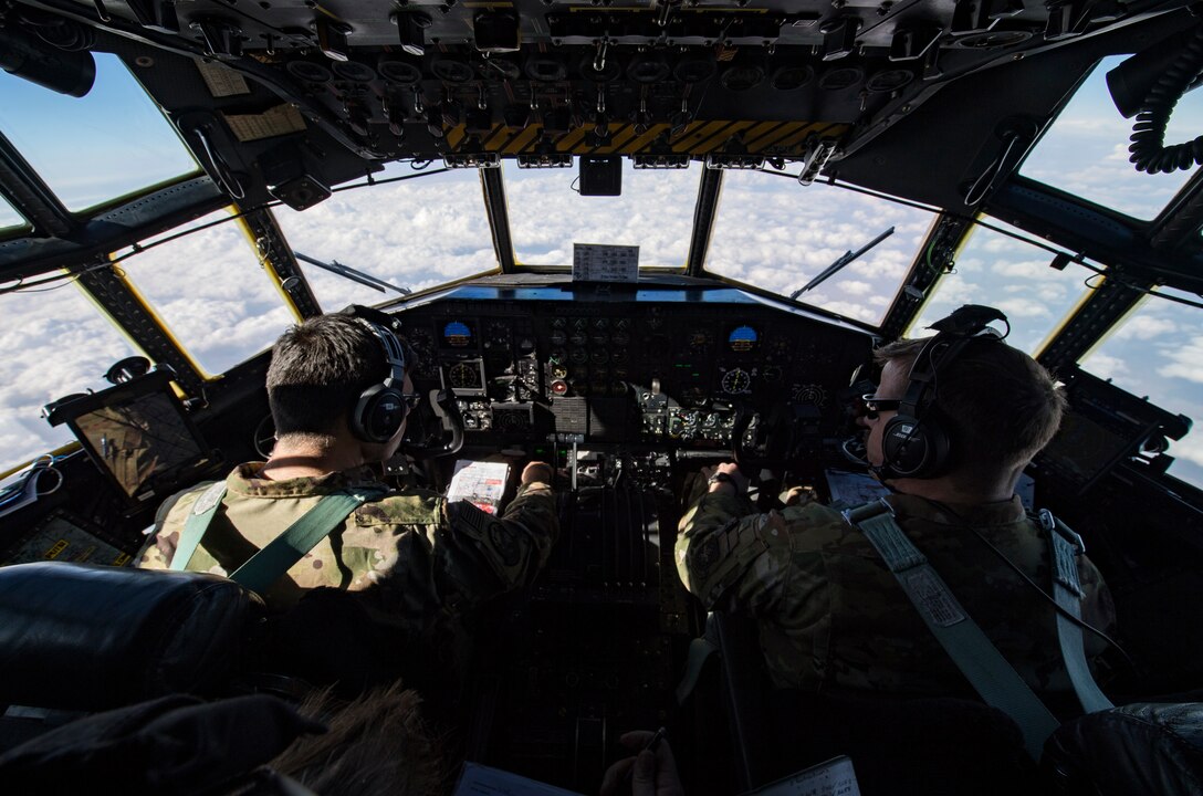 U.S. Air Force C-130H Hercules pilots assigned to the 779th Expeditionary Airlift Squadron, fly over Iraq, Feb. 20, 2020.
