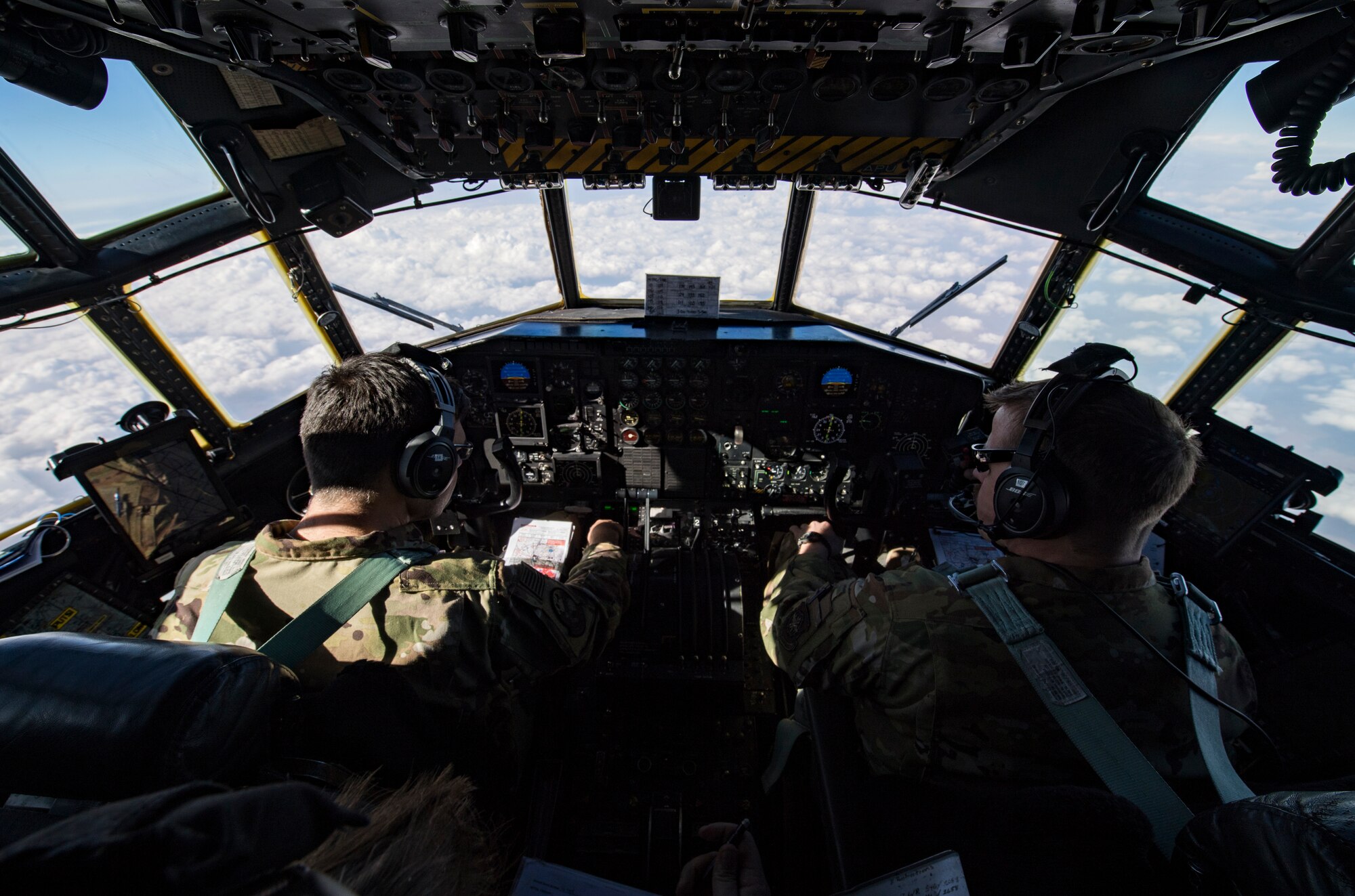 U.S. Air Force C-130H Hercules pilots assigned to the 779th Expeditionary Airlift Squadron, fly over Iraq, Feb. 20, 2020.