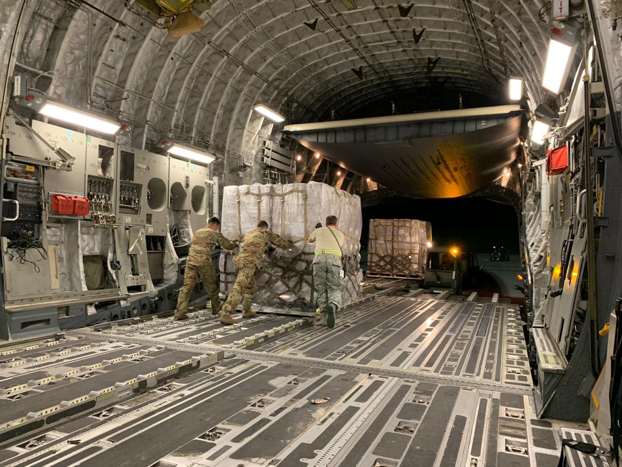 Eighteen pallets filled with more than 970,000 swab kits from Aviano, Italy are flown to Memphis, Tennessee for distribution to various locations to be used for testing of the Coronavirus April 4, 2020. (Courtesy Photo)