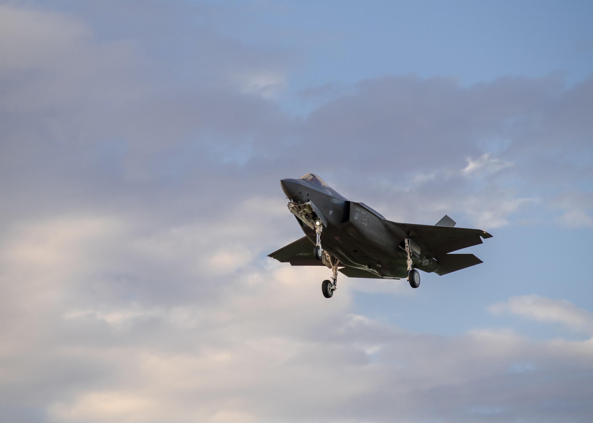 An F-35A Lightning II assigned to the 308th Fighter Squadron, prepares for landing Sept. 10, 2019, at Luke Air Force Base, Ariz. Luke AFB houses more than 150 aircraft, making it the largest fighter base in the world. (U.S. Air Force photo by Airman 1st Class Aspen Reid)