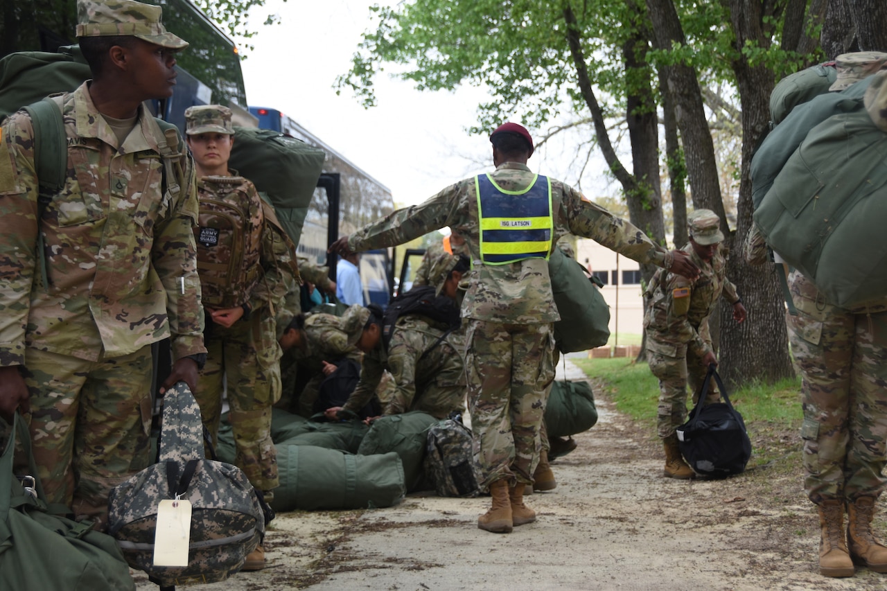 Soldiers practice social distancing.