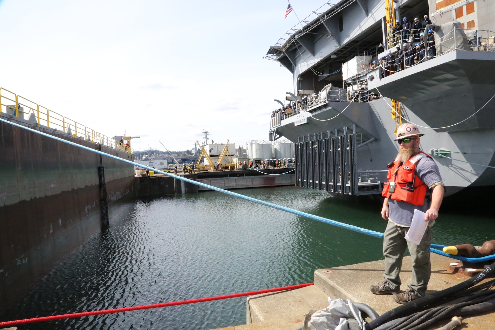 USS Carl Vinson (CVN 70) departed Dry Dock 6 April 6, 2020, after spending 14 months undergoing a Docking Planned Incremental Availability period at Puget Sound Naval Shipyard & Intermediate Maintenance Facility.